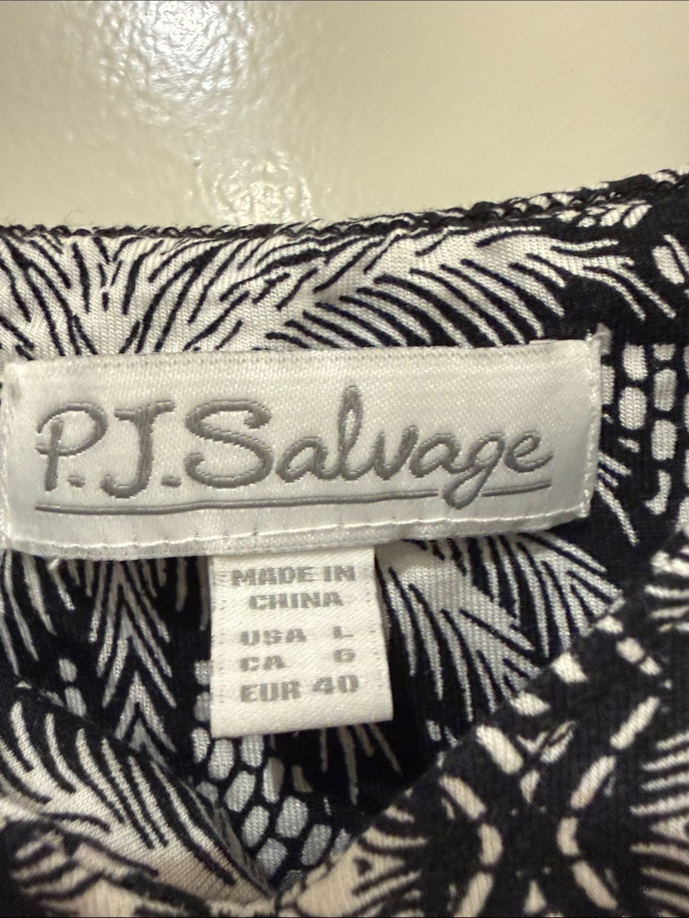PJ Salvage Black & White Palm-Print Camisole with Pink Trim and Short Set - Picture 4 of 6